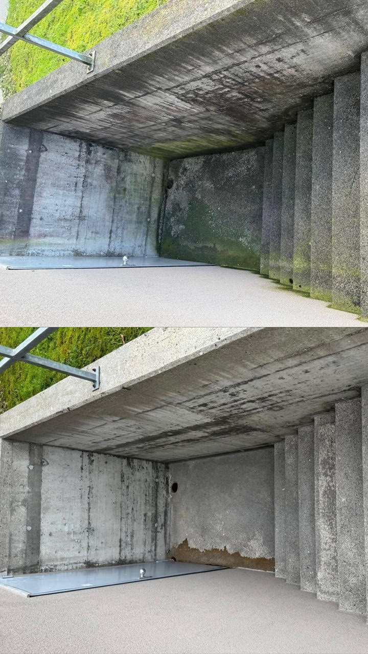 Betonschacht gereinigt – Vorher und Nachher