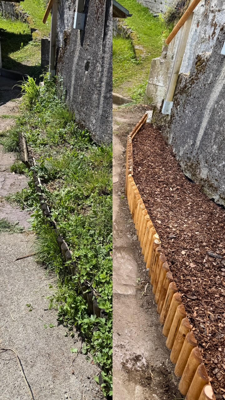 Beetpflege mit Rindenmulch – Vorher und Nachher