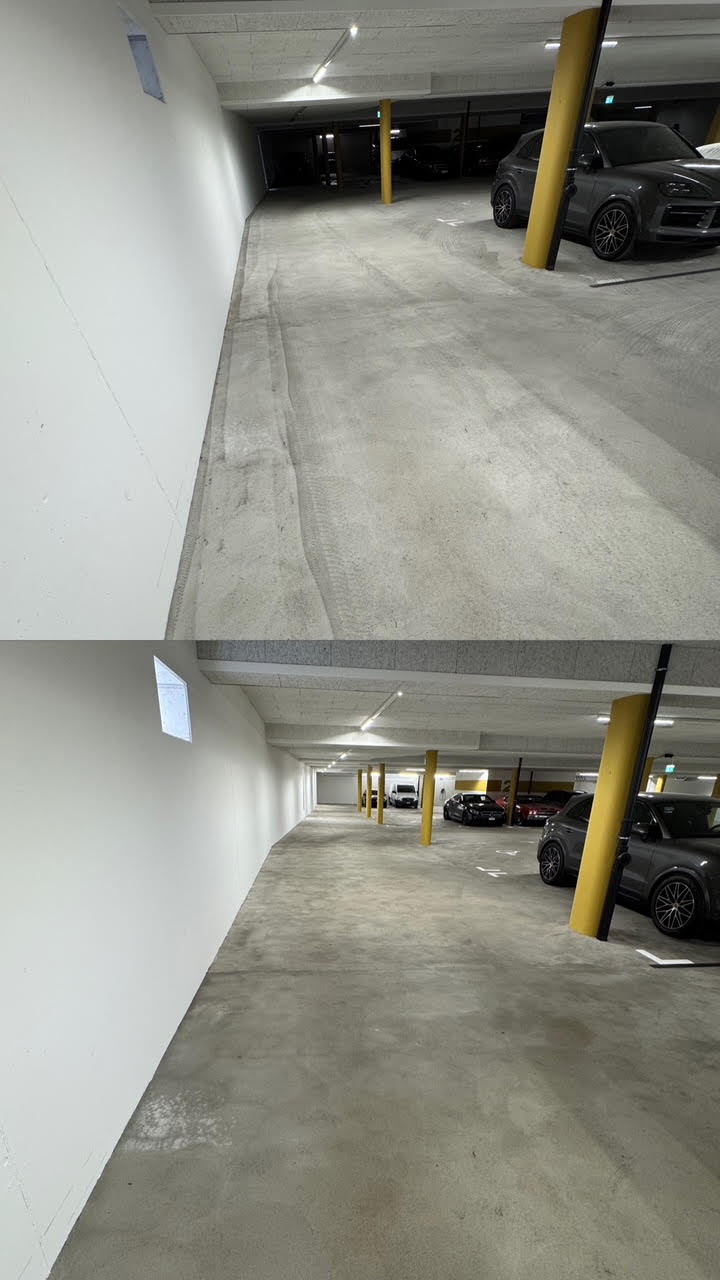 Tiefgarage nach Reinigung – Vorher und Nachher