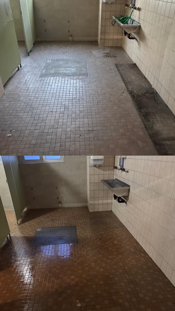 Bodenreinigung Sanitäranlage – Vorher und Nachher